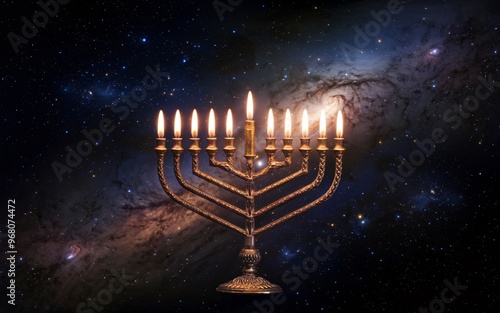 Night Sky with Menorah Silhouette for Hanukkah photo