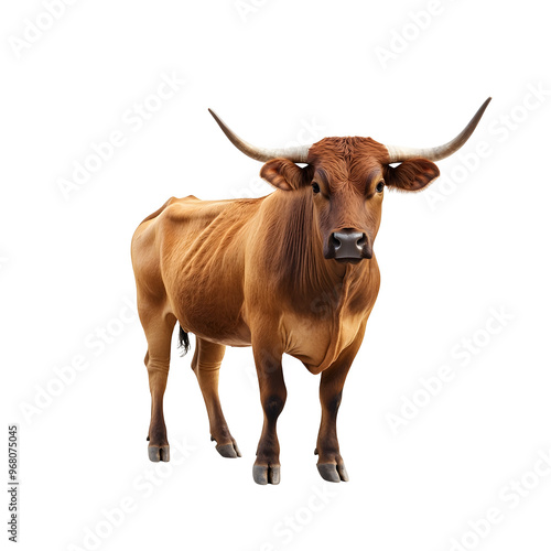 Portrait of Majestic Thai Red Bull Standing Tall on White Background