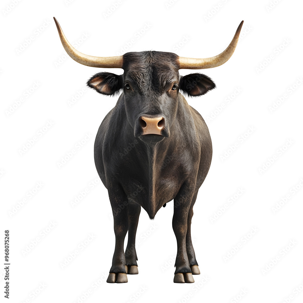 Photography of a Majestic Black Longhorn Bull Against a Plain White Background Photography of a Majestic Black Longhorn Bull Against a Plain White Background
