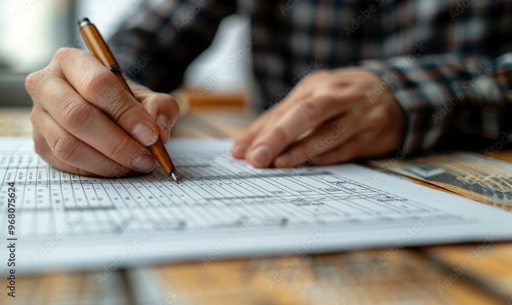 A focused individual meticulously writes on a detailed chart while seated at a rustic wooden table in a cozy interior, capturing the essence of diligence and concentration A focused individual meticulously writes on a detailed chart while seated at a rustic wooden table in a cozy interior, capturing the essence of diligence and concentration