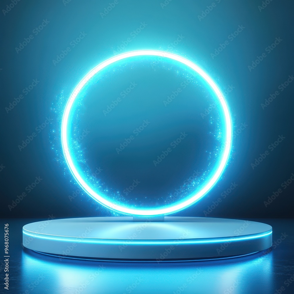 Futuristic Neon Circle Above Podium Futuristic Neon Circle Above Podium