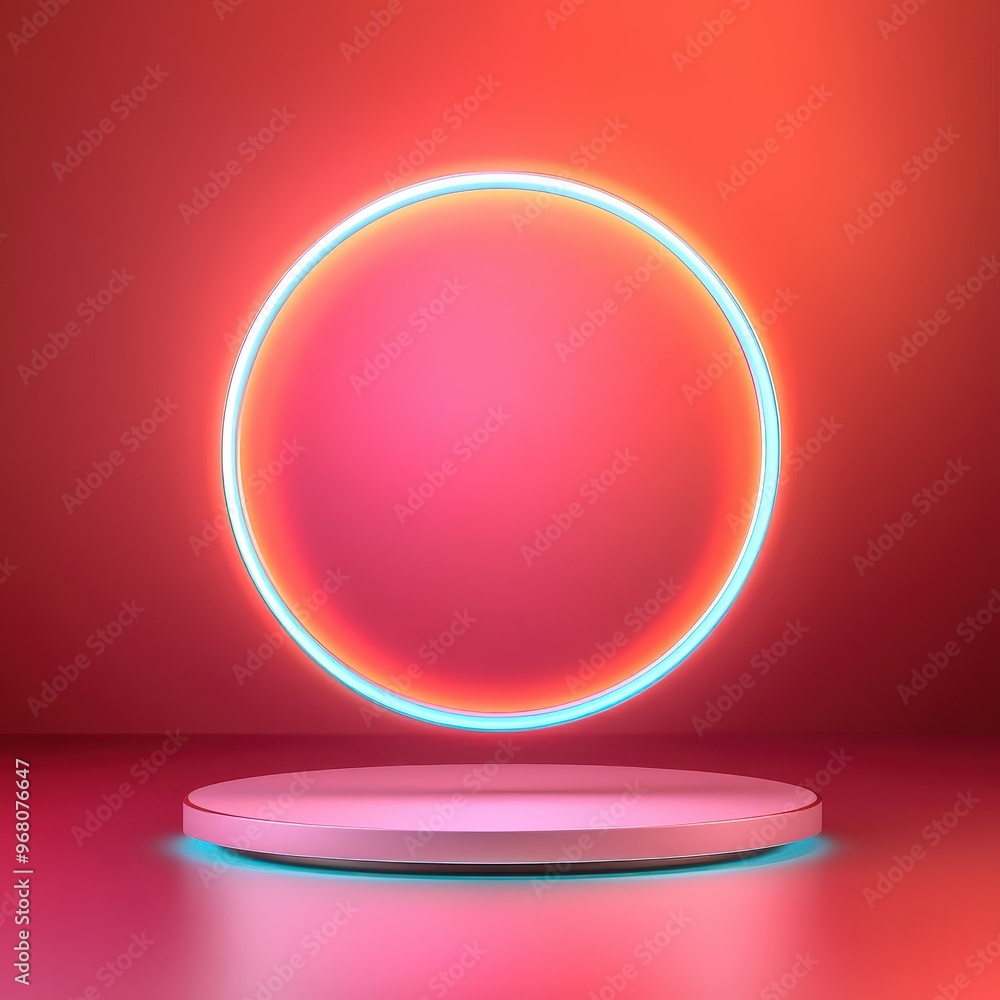Neon Circle Light Above a Podium Neon Circle Light Above a Podium