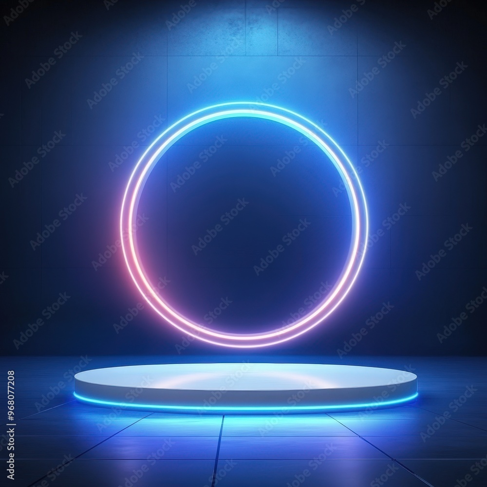 Neon Circle Above White Podium Neon Circle Above White Podium