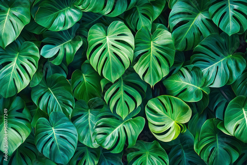 Wallpaper Mural Green pattern leaves of a philodendron plant. Nature leaves, green tropical forest, backgound concept. Torontodigital.ca