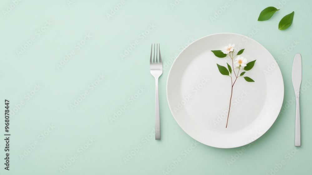 A minimalist table setting with a simple and elegant illustration of a single flower, adding a touch of natural beauty to the dining experience. A minimalist table setting with a simple and elegant illustration of a single flower, adding a touch of natural beauty to the dining experience.