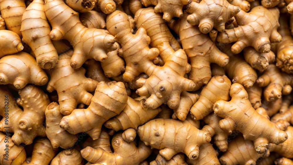 Texture of fresh ginger root, earthy and aromatic, for culinary uses and health benefits Texture of fresh ginger root, earthy and aromatic, for culinary uses and health benefits