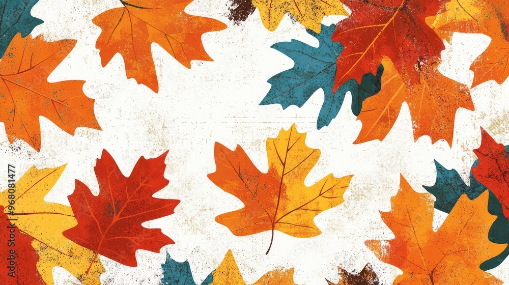 Retro illustration featuring a collage of fallen autumn leaves on a white background Retro illustration featuring a collage of fallen autumn leaves on a white background