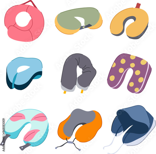 airplane pillow set cartoon. cushion sleep, portable ergonomic, compact lightweight airplane pillow sign. isolated symbol vector illustration