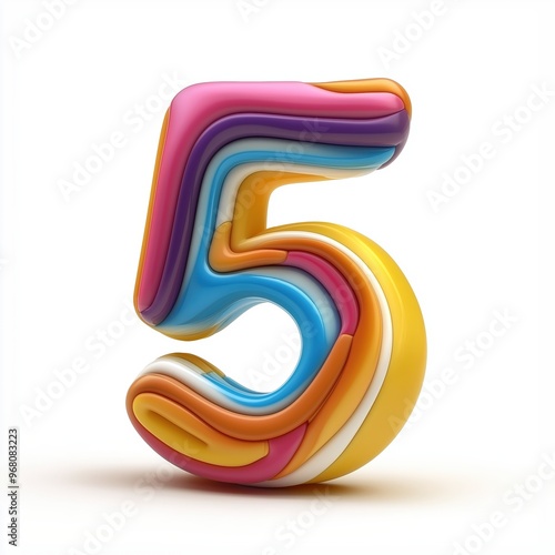 3D number 5 with plastikine play doh texture realistic modern design, soft lighting, white background. photo