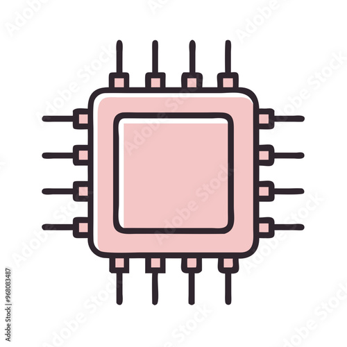 Microchip icon in pink representing computing technology and electronics
