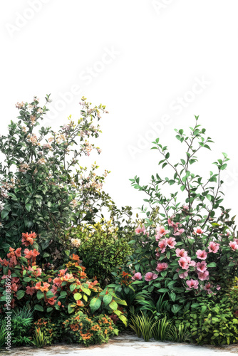 Vibrant Greenery Featuring Flowering Bush and Shrub Hyperrealistic Isolated white plain Transparent Background Highly Detailed