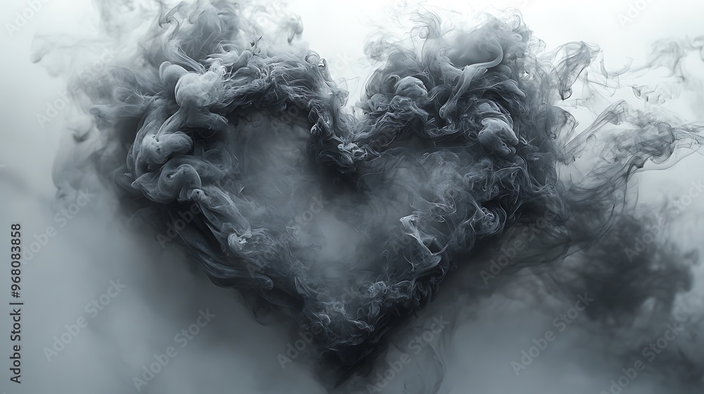 A heart-shaped cloud of smoke or ink against a white background. A heart-shaped cloud of smoke or ink against a white background.