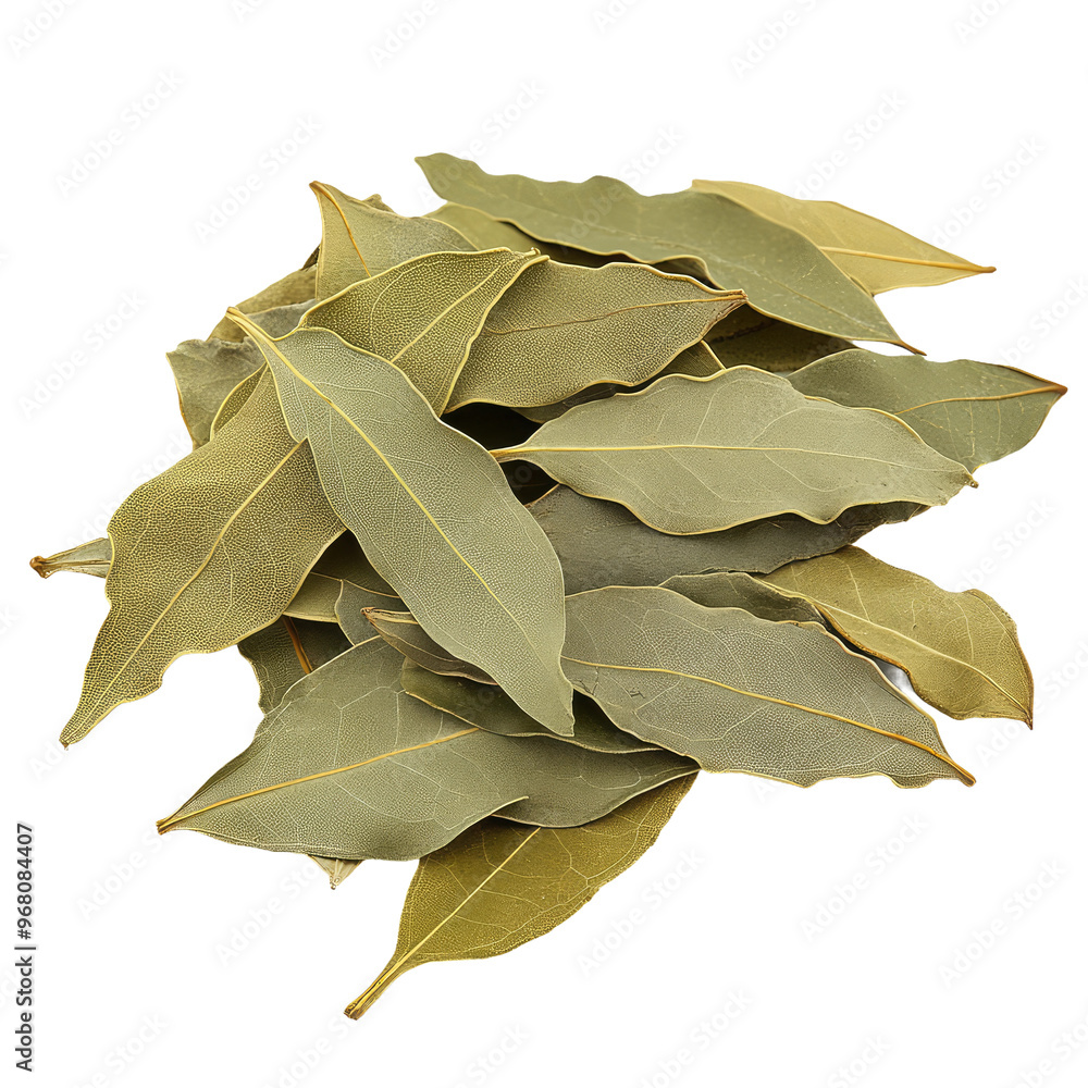 Fototapeta premium Dried bay leaves, a staple in many kitchens, offer a savory aroma and flavor to dishes.