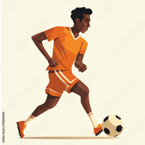 Soccer player dribbling with the ball at his feet | Flat Illustration