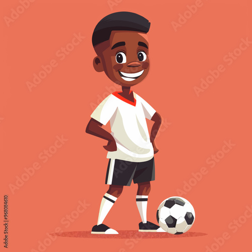 Young soccer player posing with the ball at his feet | Footballer | Soccer Player | Soccer | Vector Art | AI