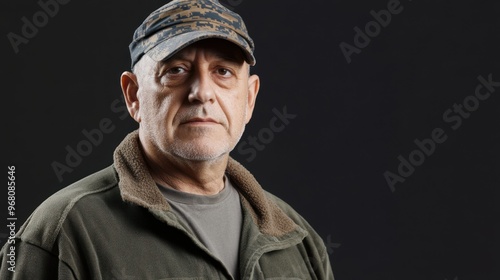 Confident Senior Military Veteran Portrait on Dark Background