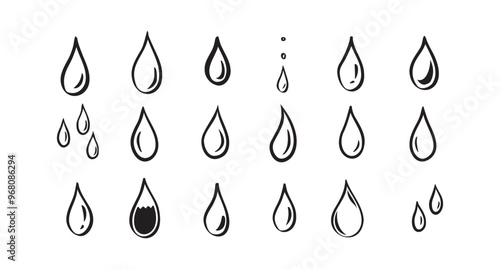 Hand drawn doodle water drop. Water drops icons