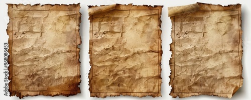Three vintage, cracked paper textures resembling old wanted posters, perfect for historical or Western-themed designs. Free copy space for text.