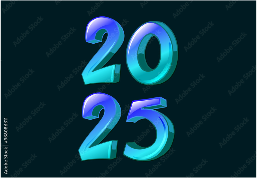 Happy New Year 2025 Design Blue 3D Realistic Abstract Vector Illustration