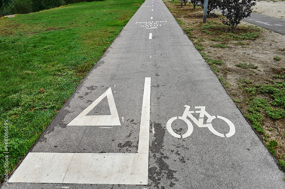 Obraz premium Green urban park bicycle lane