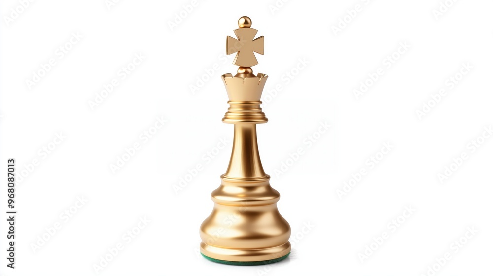 Golden colored king chess piece isolated on a white background, closeup Golden colored king chess piece isolated on a white background, closeup