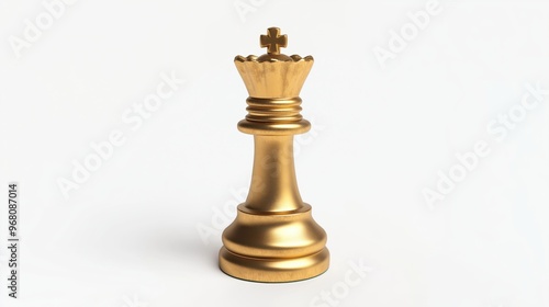 Golden colored king chess piece isolated on a white background, closeup