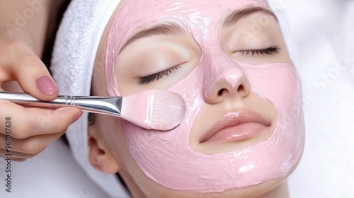 Woman receiving facial treatment, closeup