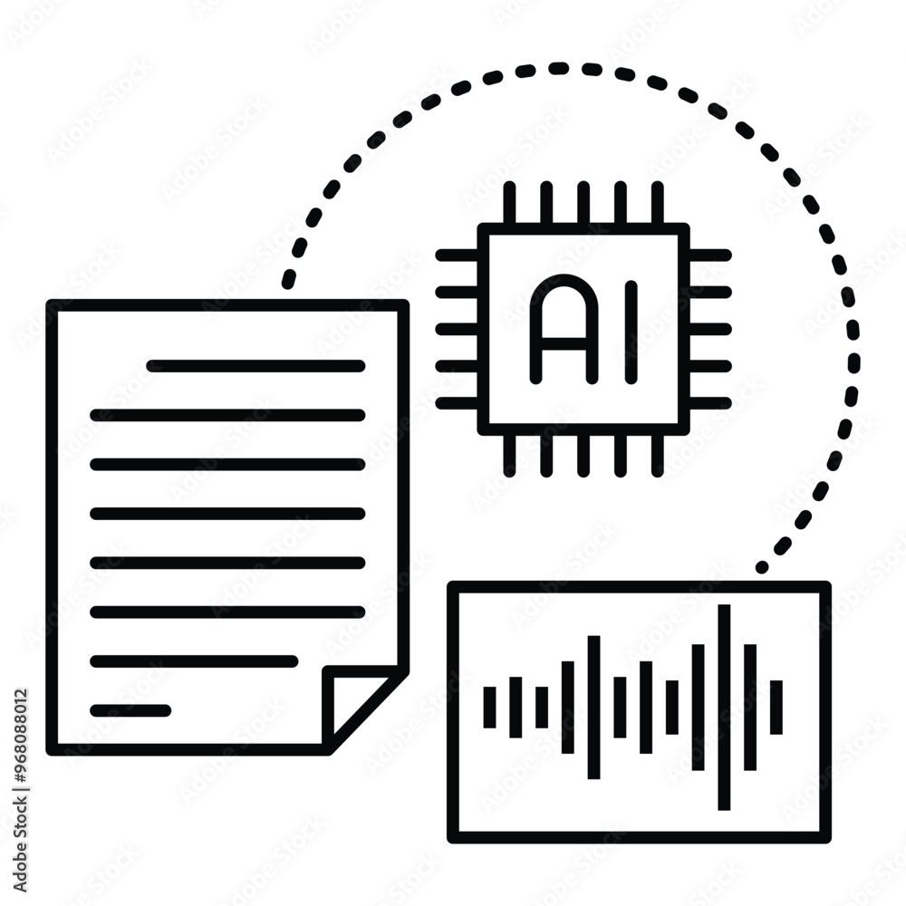 Speech Synthesis icon. AI and sound waves symbolizing text-to-speech technology. 