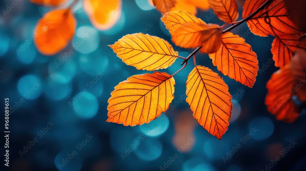 Autumn leaves glowing on branch with shallow depth of field Autumn leaves glowing on branch with shallow depth of field