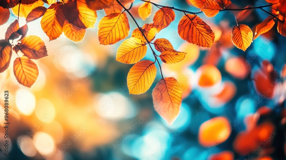 Autumn leaves glowing on branch with shallow depth of field Autumn leaves glowing on branch with shallow depth of field