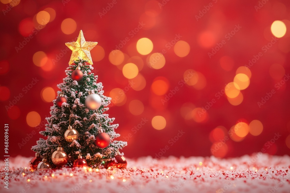 A Small Christmas Tree Decorated with Ornaments and a Star Topper A Small Christmas Tree Decorated with Ornaments and a Star Topper