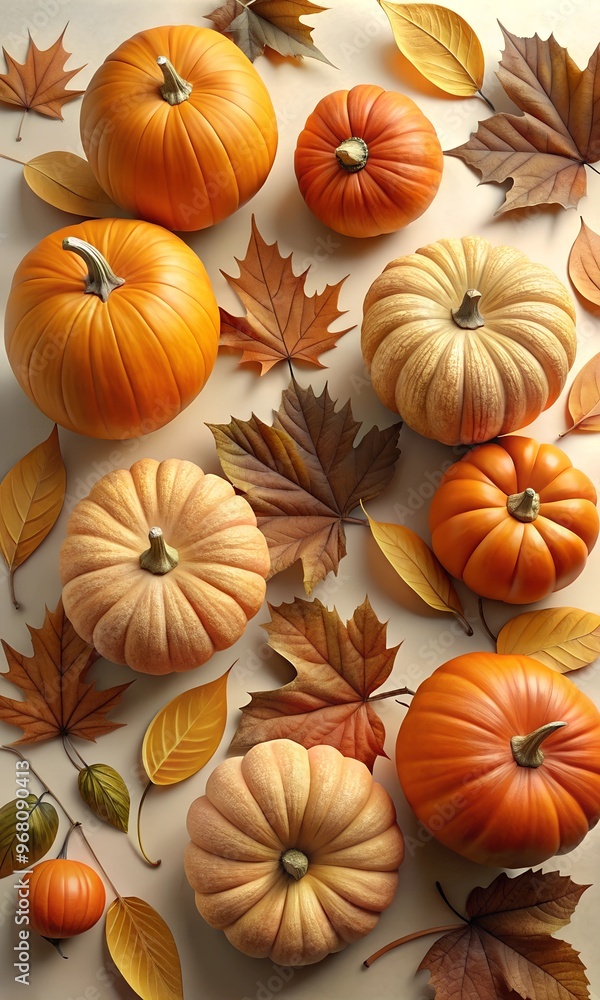 autumn, fall, pumpkin, leaves, frame, harvest, seasonal, cozy, nature, decoration, warm, minimalist, simple, background, orange