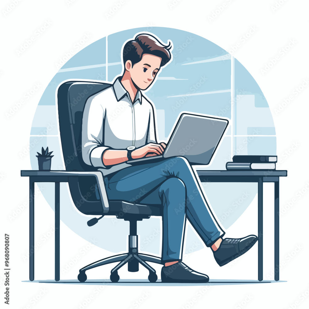 man working on his laptop, vector illustration man working on his laptop, vector illustration