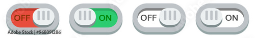 Turn on and off mode switch. Green and red interface switch button concept. Vector ui element icon.