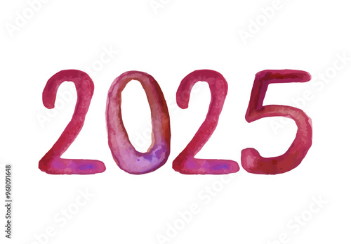 2025 Happy New Year Red Watercolor Design Abstract Vector Illustration