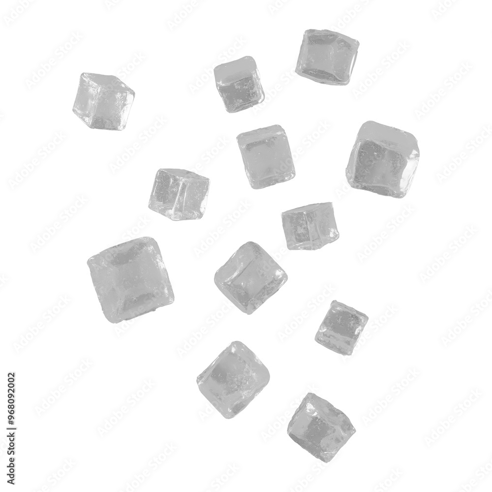 Transparent ice cubes floating in the air isolated. Cold ice. Ice for cocktails, drinks. Cold drinks Transparent ice cubes floating in the air isolated. Cold ice. Ice for cocktails, drinks. Cold drinks