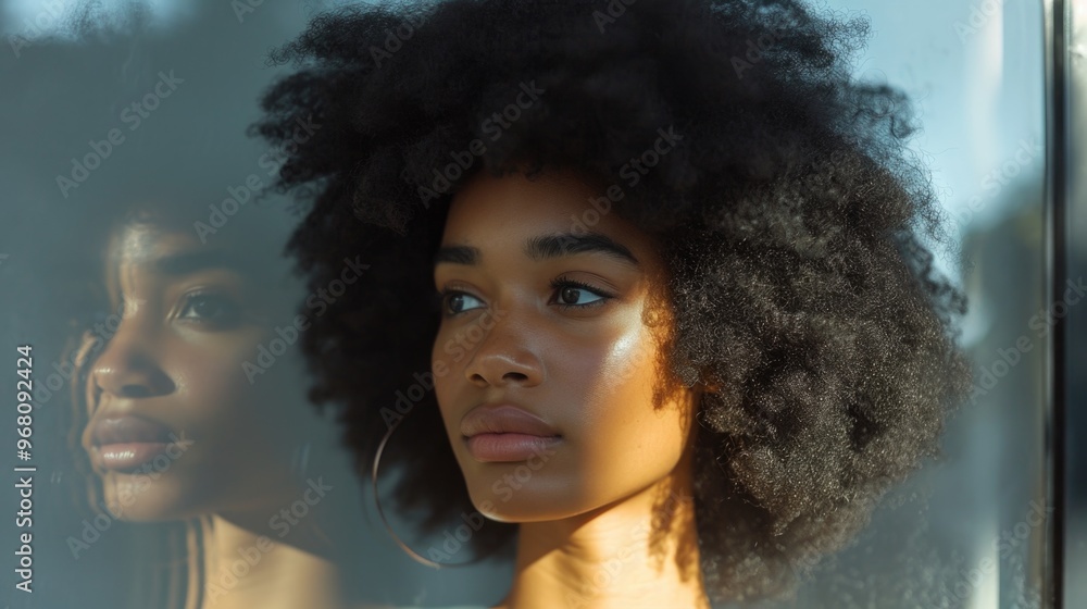 young woman with messy hair gazes thoughtfully as soft sunlight illuminates her face young woman with messy hair gazes thoughtfully as soft sunlight illuminates her face