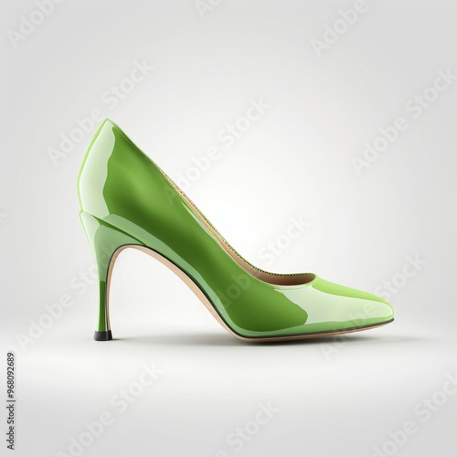 Green court shoes, footwear element, photorealistic design, bold color, isolated on white background.