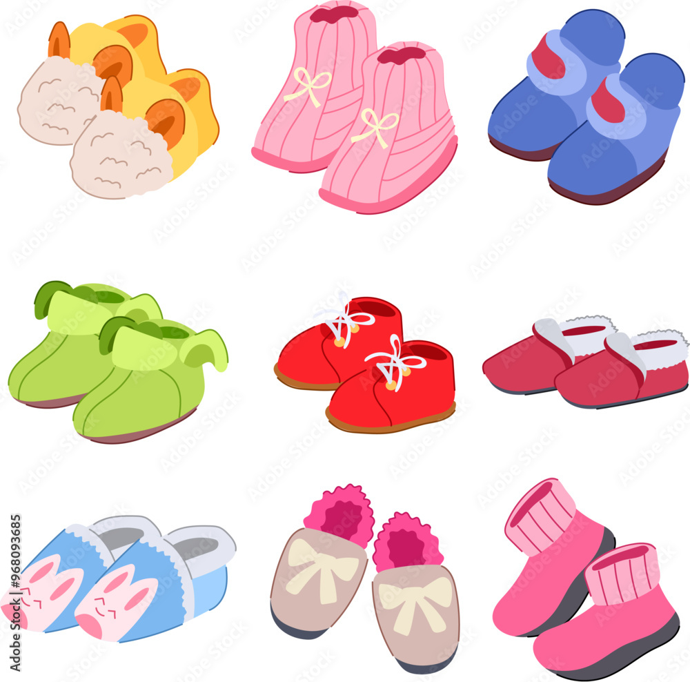 baby booties set cartoon. infant soft, cozy warm, tiny knit baby booties sign. isolated symbol vector illustration baby booties set cartoon. infant soft, cozy warm, tiny knit baby booties sign. isolated symbol vector illustration