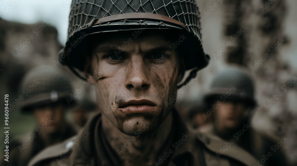 Fototapeta premium Soldiers Approach The Normandy Beach.