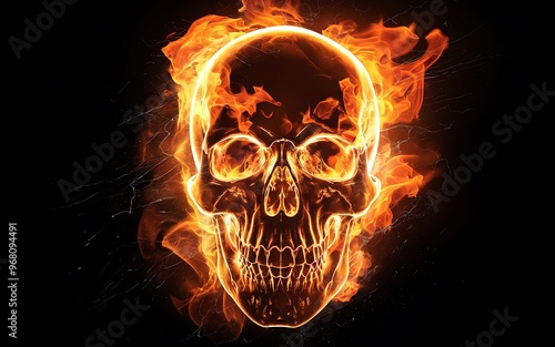 Skull with Fire: A Powerful Fiery Image with Intense Orange Flames