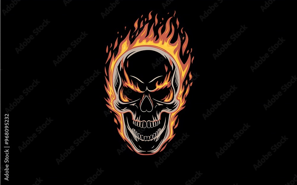 Skull with Fire: A Powerful Fiery Image with Intense Orange Flames Skull with Fire: A Powerful Fiery Image with Intense Orange Flames