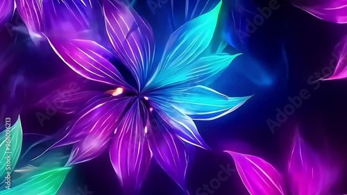 movement and transformation of beautiful neon colors on a dark background,