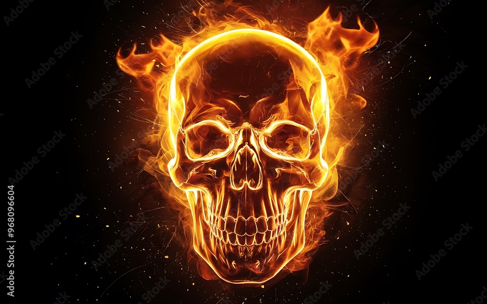 Skull with Fire: A Powerful Fiery Image with Intense Orange Flames Skull with Fire: A Powerful Fiery Image with Intense Orange Flames