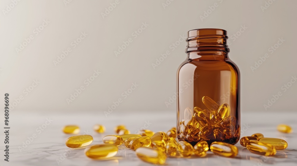 Amber Bottle with Golden Supplements Amber Bottle with Golden Supplements