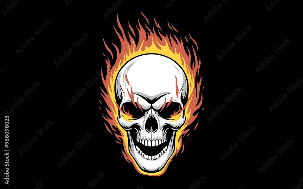 Skull with Fire: A Powerful Fiery Image with Intense Orange Flames Skull with Fire: A Powerful Fiery Image with Intense Orange Flames