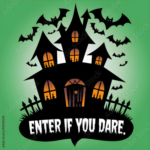 Happy Halloween background with ghosts and creepy haunted house Silhouette Vector