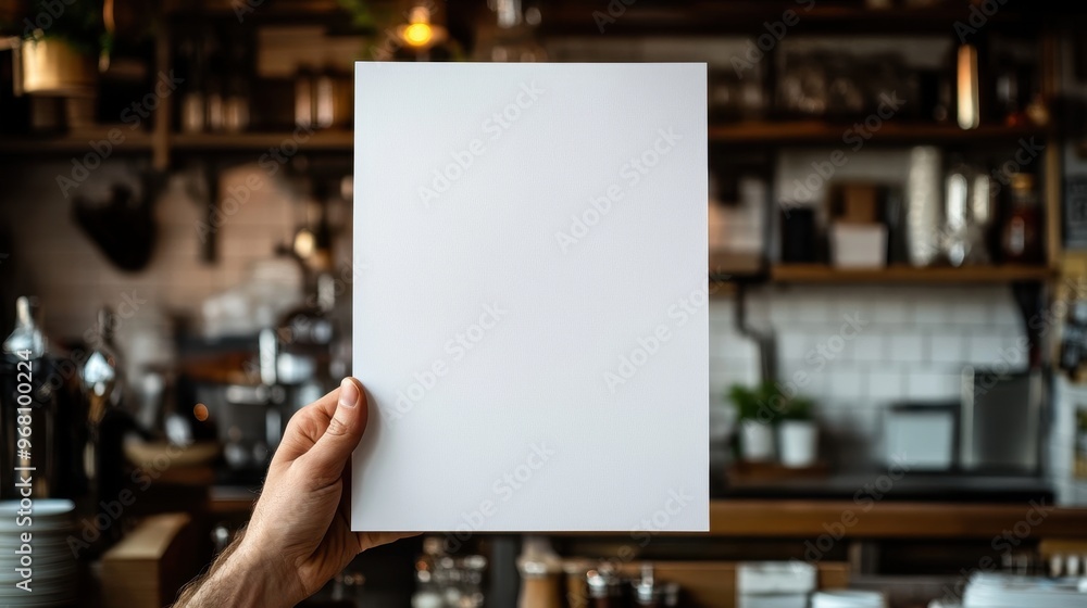 Blank White Paper Held Up In a Cafe Blank White Paper Held Up In a Cafe