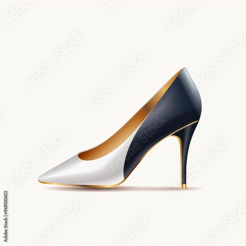 Metallic court shoes, footwear element, flat design illustration, shiny finish, isolated on white background.