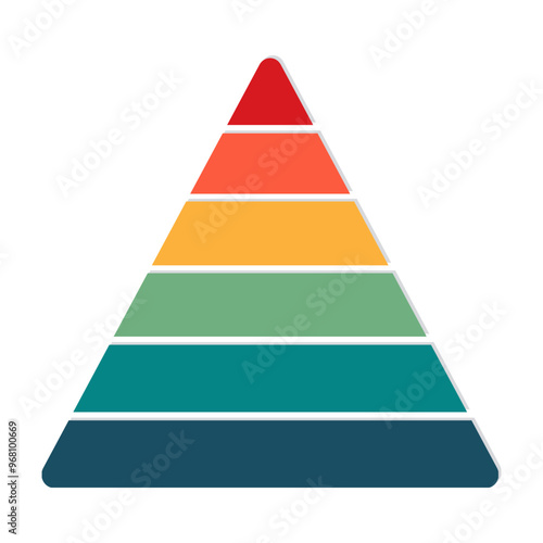 Pyramid chart infographic 6 levels. Flat color design. Vector Illustration.